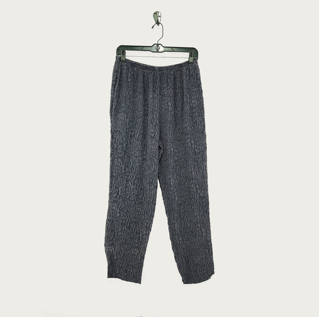 Chinese Pants in Charcoal Textured Silk