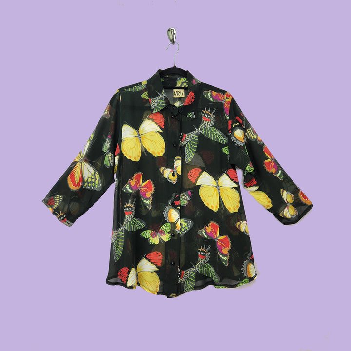 Country Shirt in Butterfly Printed Silk Georgette