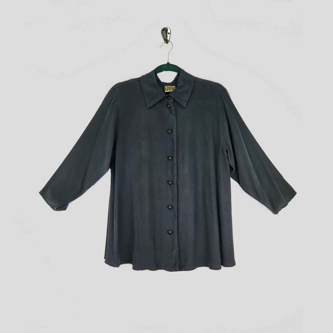 Country Shirt in Charcoal Charmeuse Silk