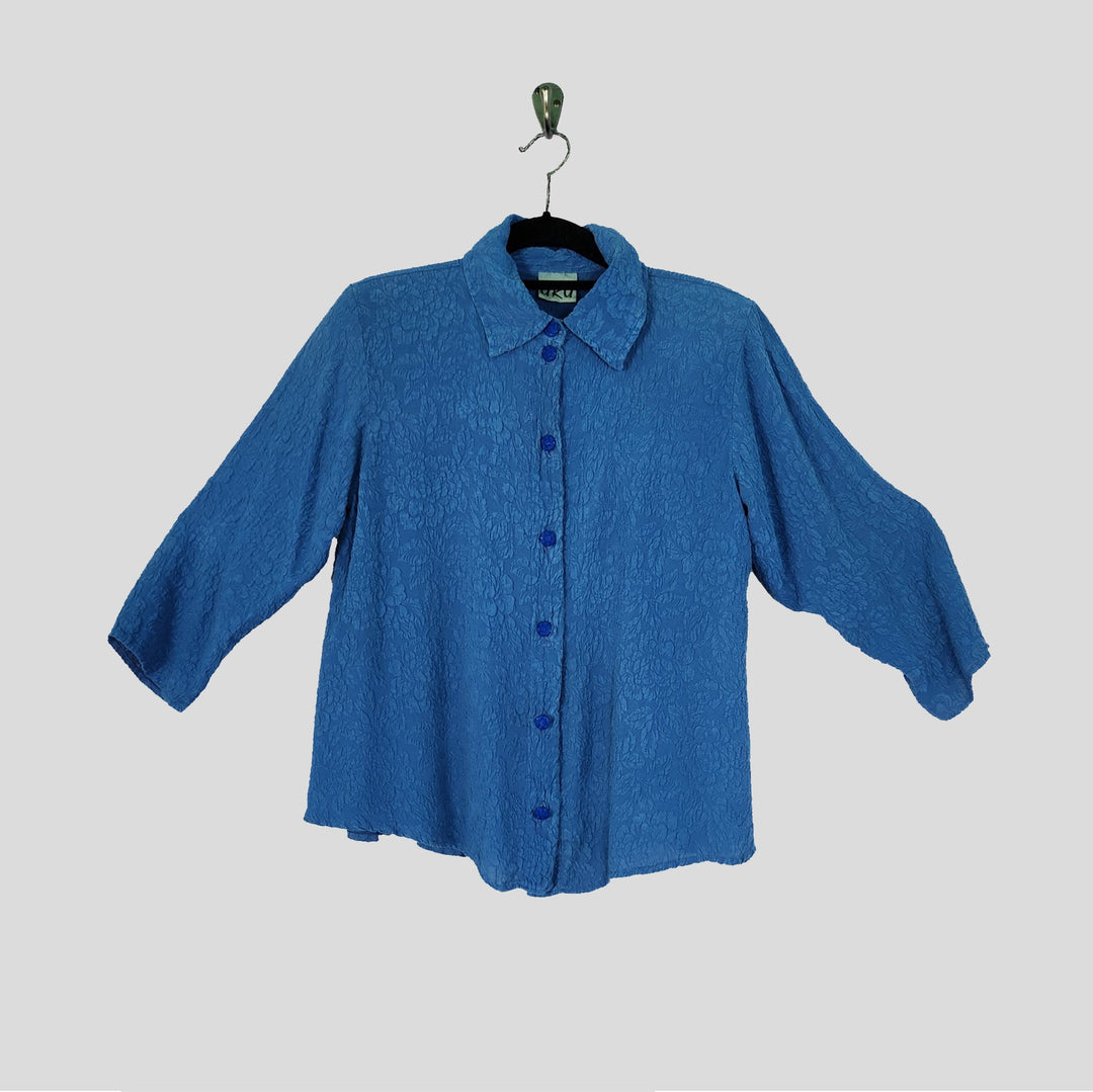 Country Shirt in Hawaiian Blue Textured Silk
