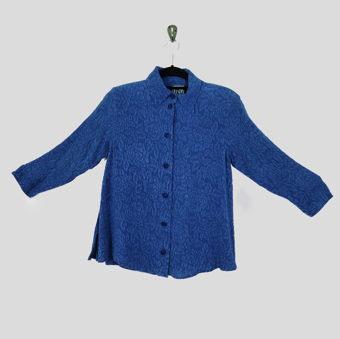 Country Shirt in Indigo Textured Silk