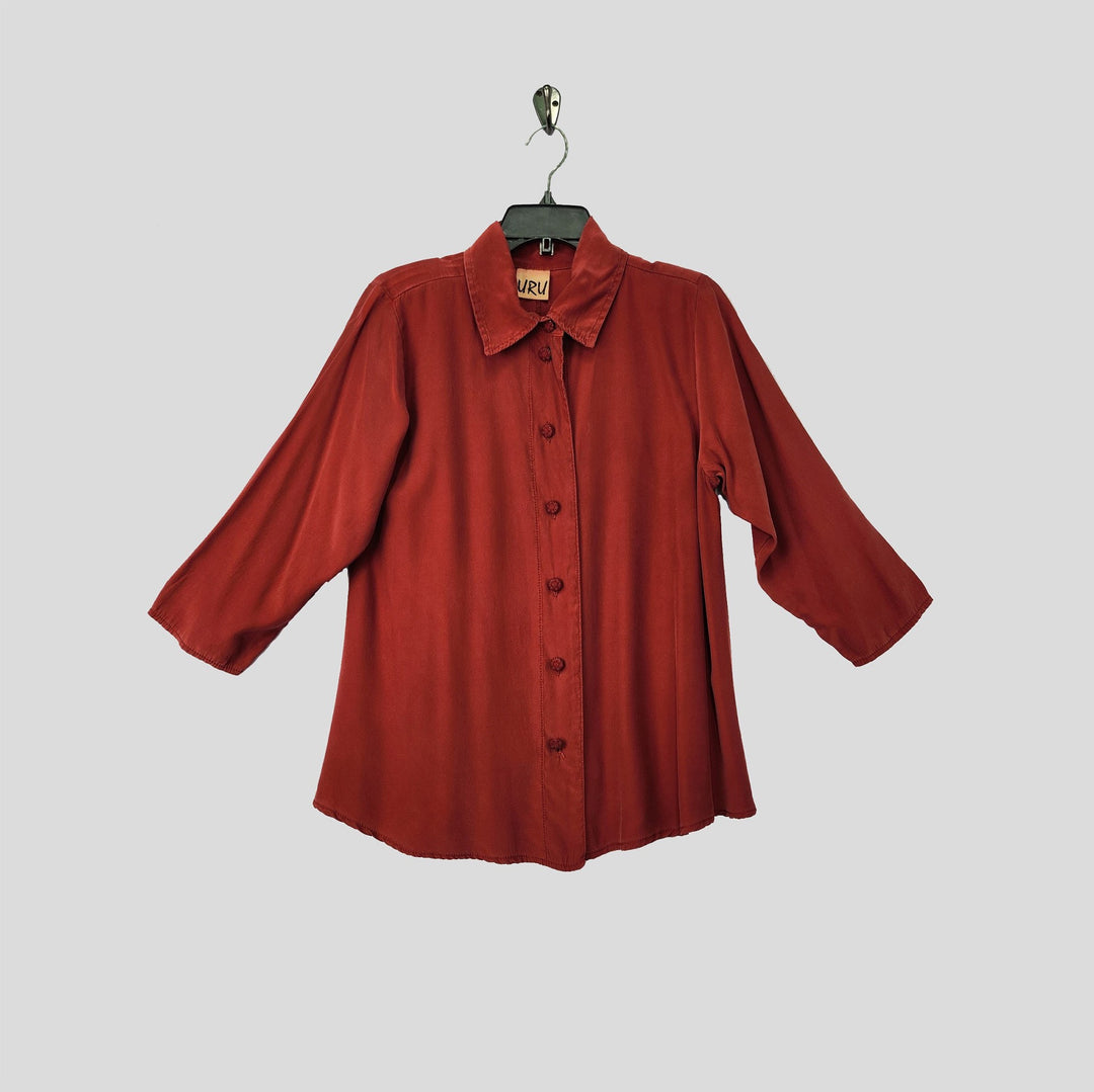 Country Shirt in Red Charmeuse Silk