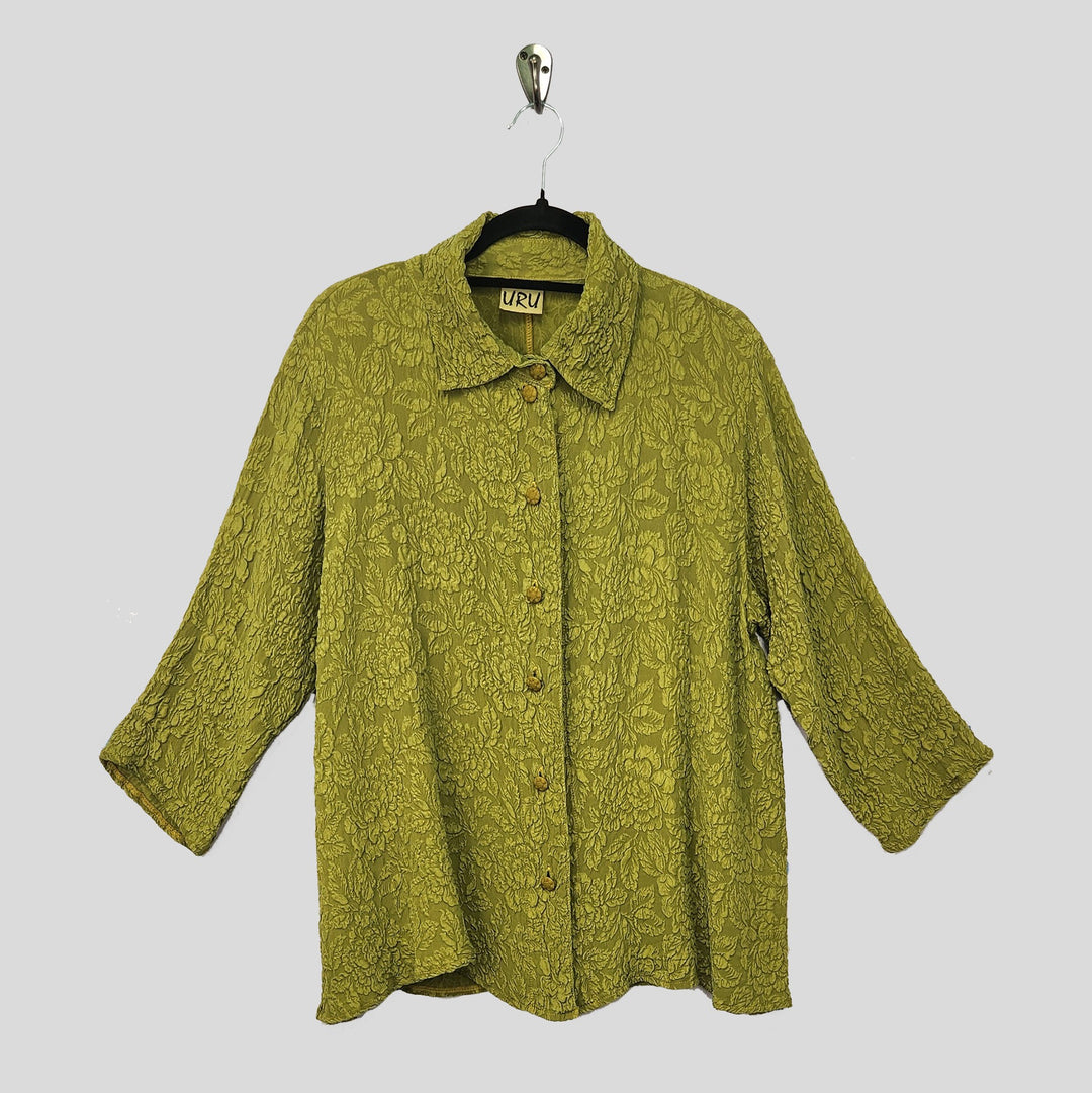 Camp Shirt in Green Tea Textured Silk