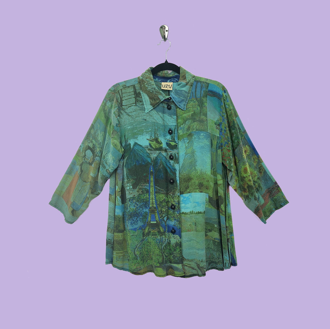 Country Shirt in Last Impression Blue  Printed Silk