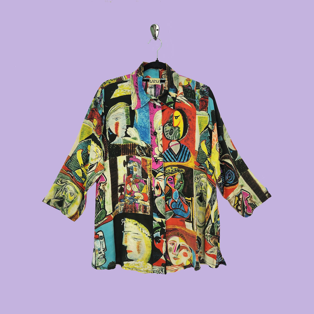Country Shirt in Picasso Multicolor Printed Silk