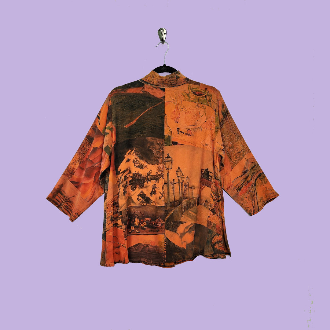 Country Shirt in Surrealist Orange  Printed Silk