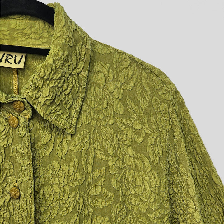 Country Shirt in Green Tea Textured Silk