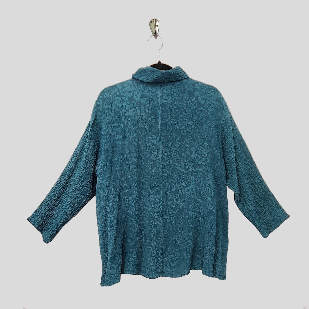 Country Shirt in Green Teal Textured Silk