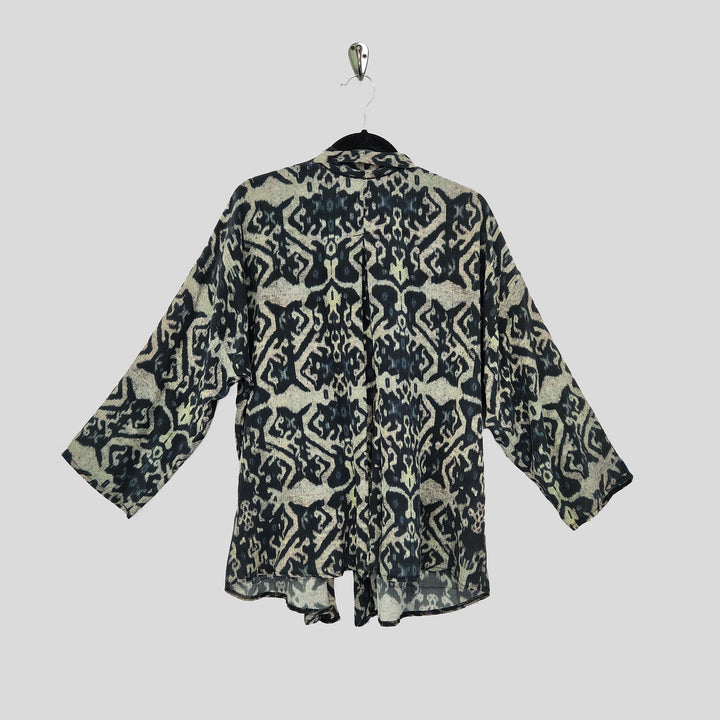 Crop Jacket Indigo Ikat Printed Silk