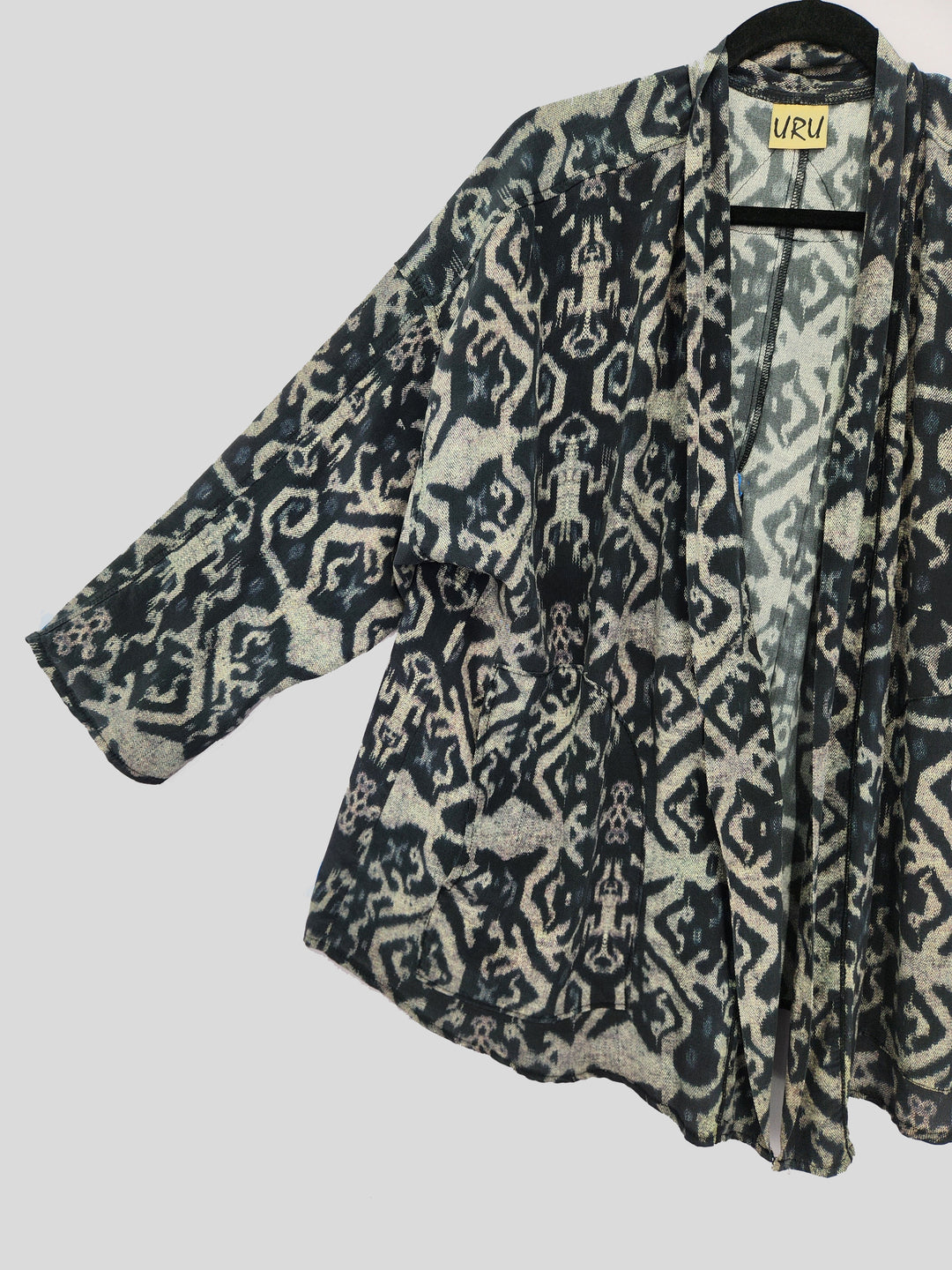 Crop Jacket Indigo Ikat Printed Silk