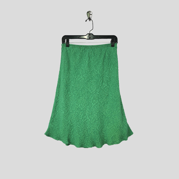 Knee Length Skirt in Phoebe Green Textured Silk