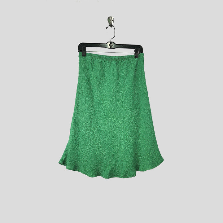 Knee Length Skirt in Phoebe Green Textured Silk