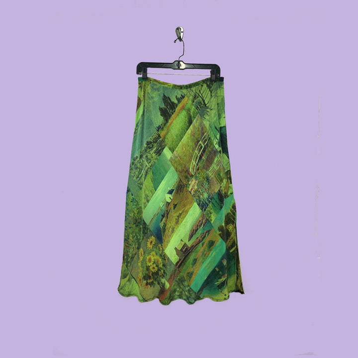 Long Skirt in Last Impression MInt Printed Silk