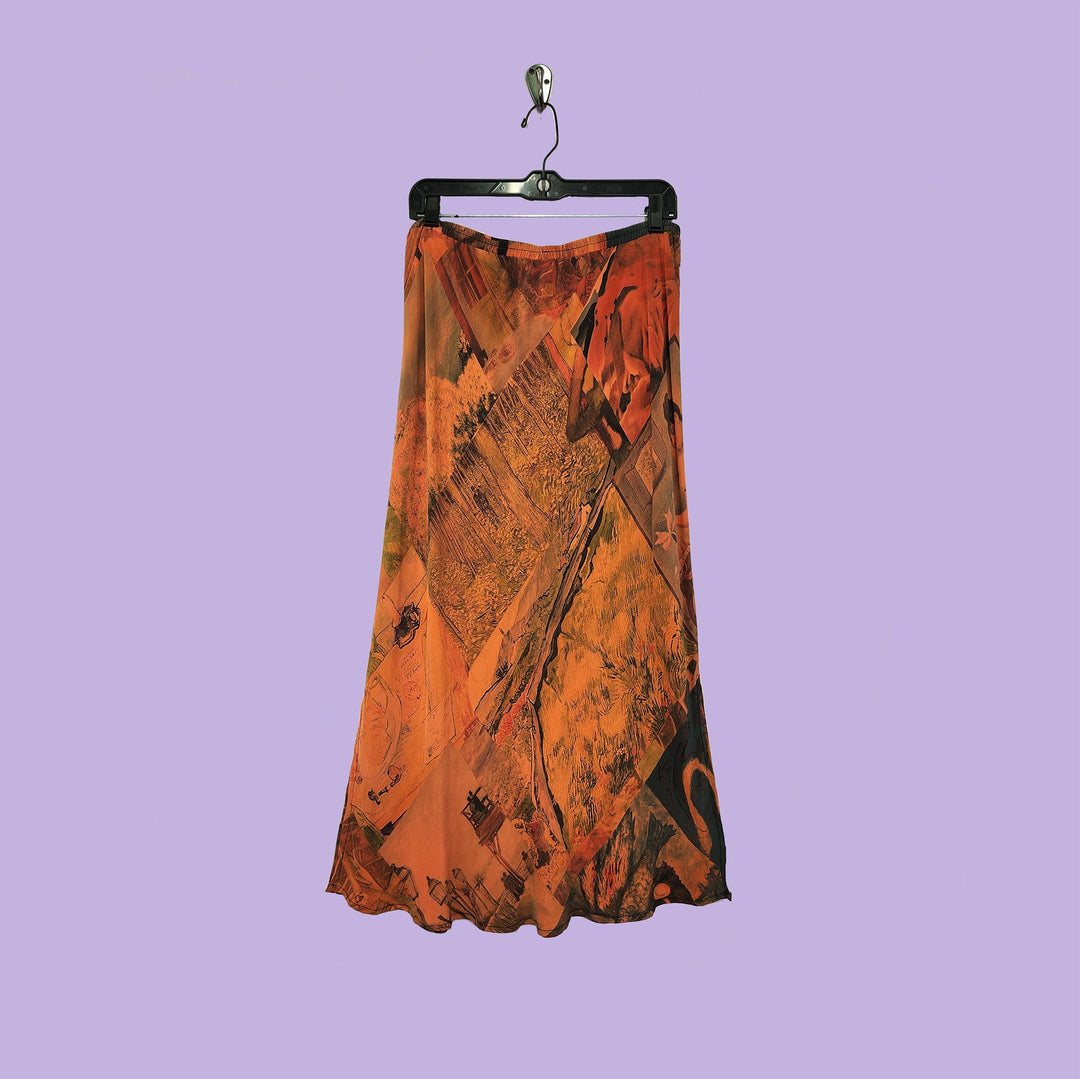 Long Skirt in Last Impression Orange Printed Silk