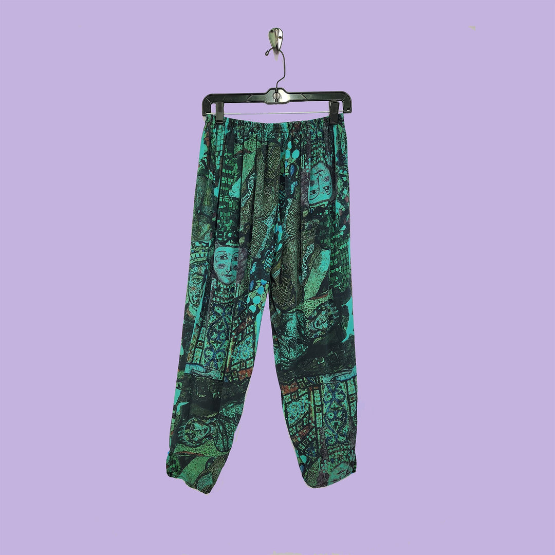 Pencil Pants in Mosaic Turquoise Printed Silk