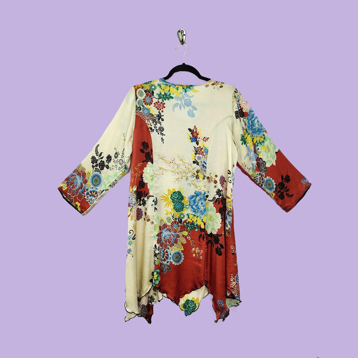 Sunday Smock in Red Asian Floral Printed Silk
