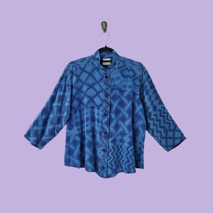 Venice Top in Afibi Blue Printed Silk