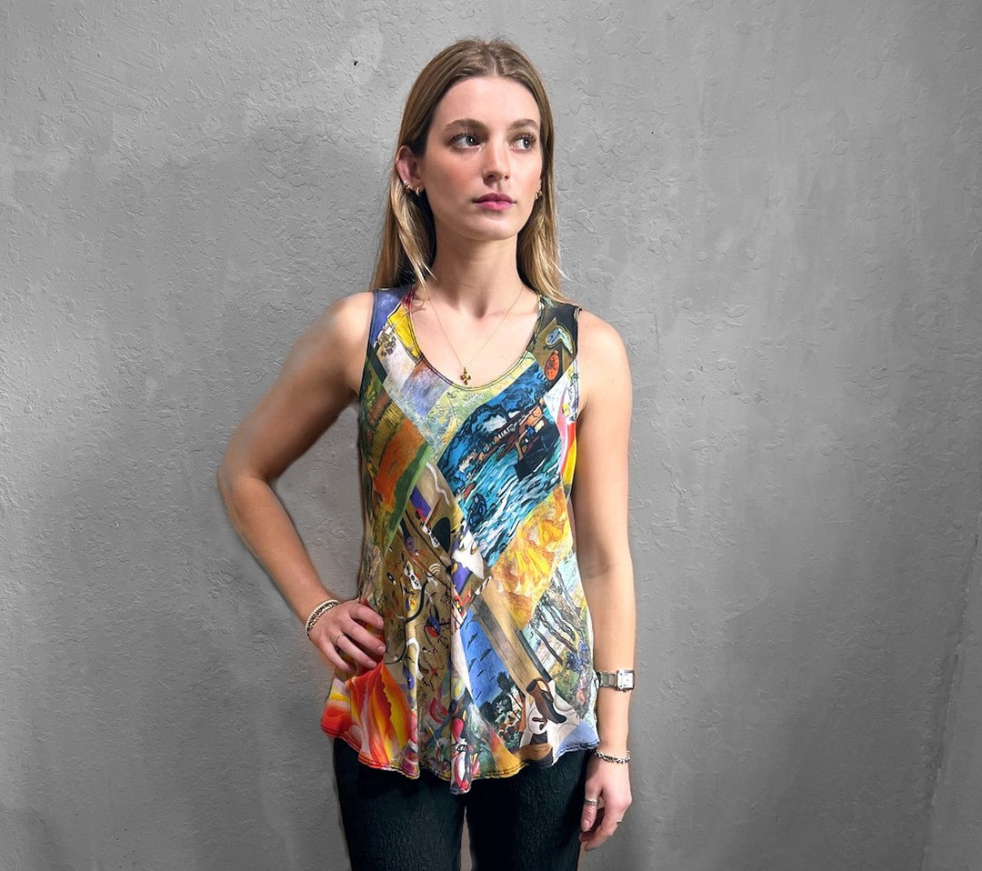 BIAS TANK MULTI-COLOR ARTIST PRINTED SILK, FITS SIZE 8 TO 14 MORE PRINTS